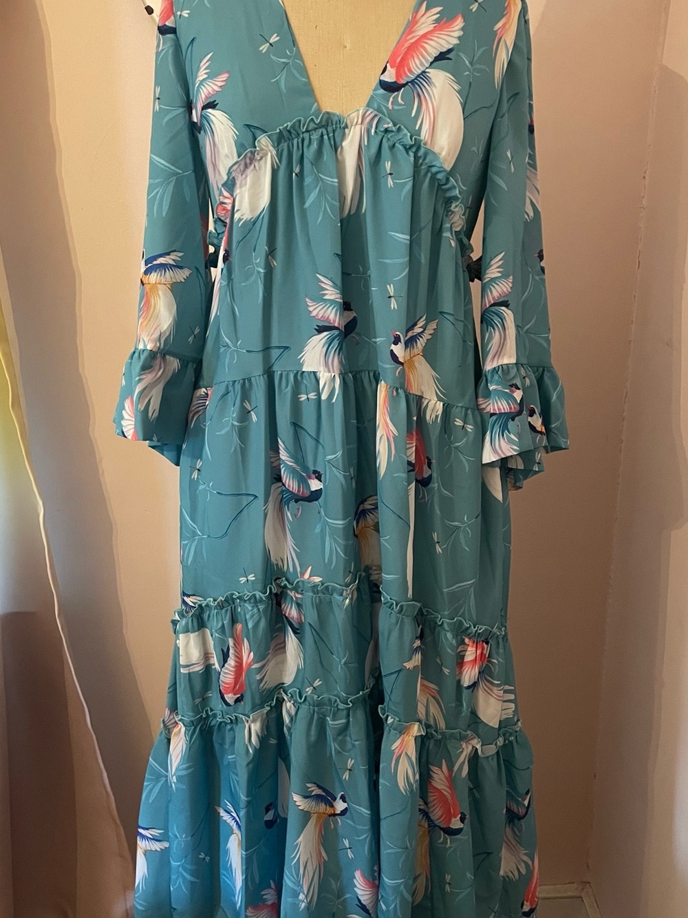 Borgo De Nor Iris Dress in blue Birds print, NWT Boho / designer maxi